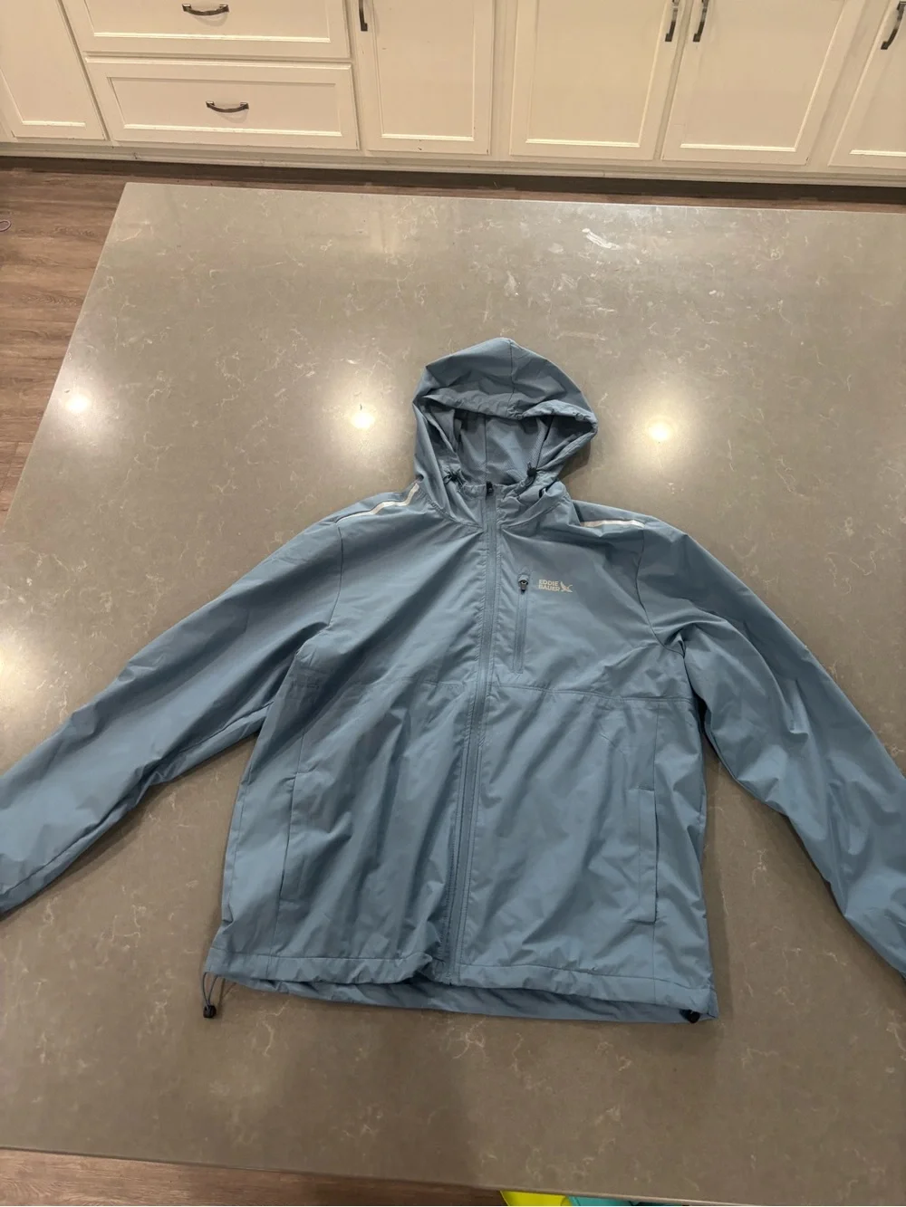 Eddie Bauer Light Blue Hooded Waterproof Rain Jacket